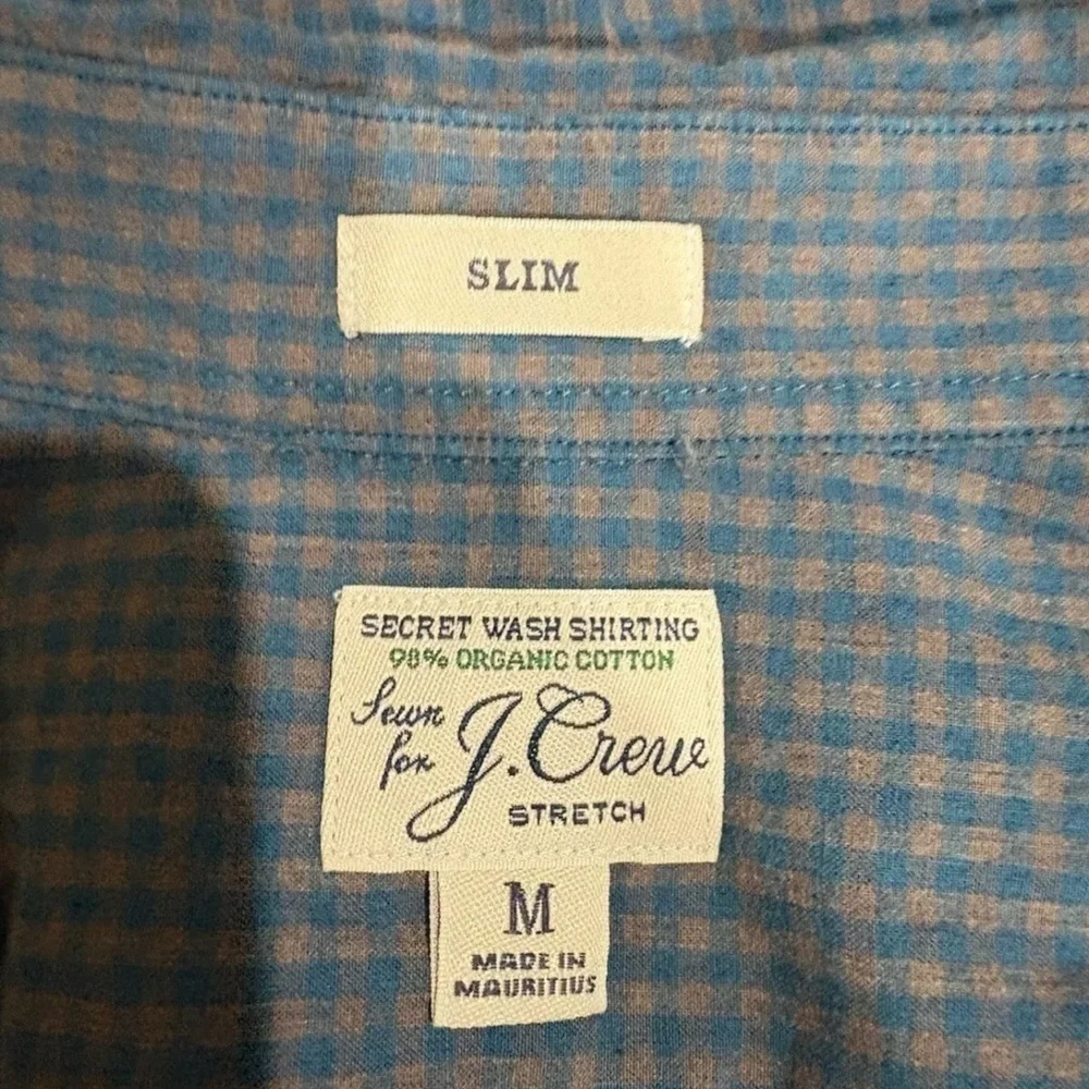 J Crew Slim Shirt Men Medium Turquoise Grey Button Long Sleeve